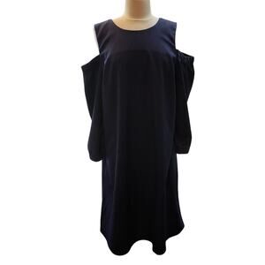 Halogen Shift Dress Large Blue Cold Shoulder 3/4 Sleeve Knee-Length Preppy Work